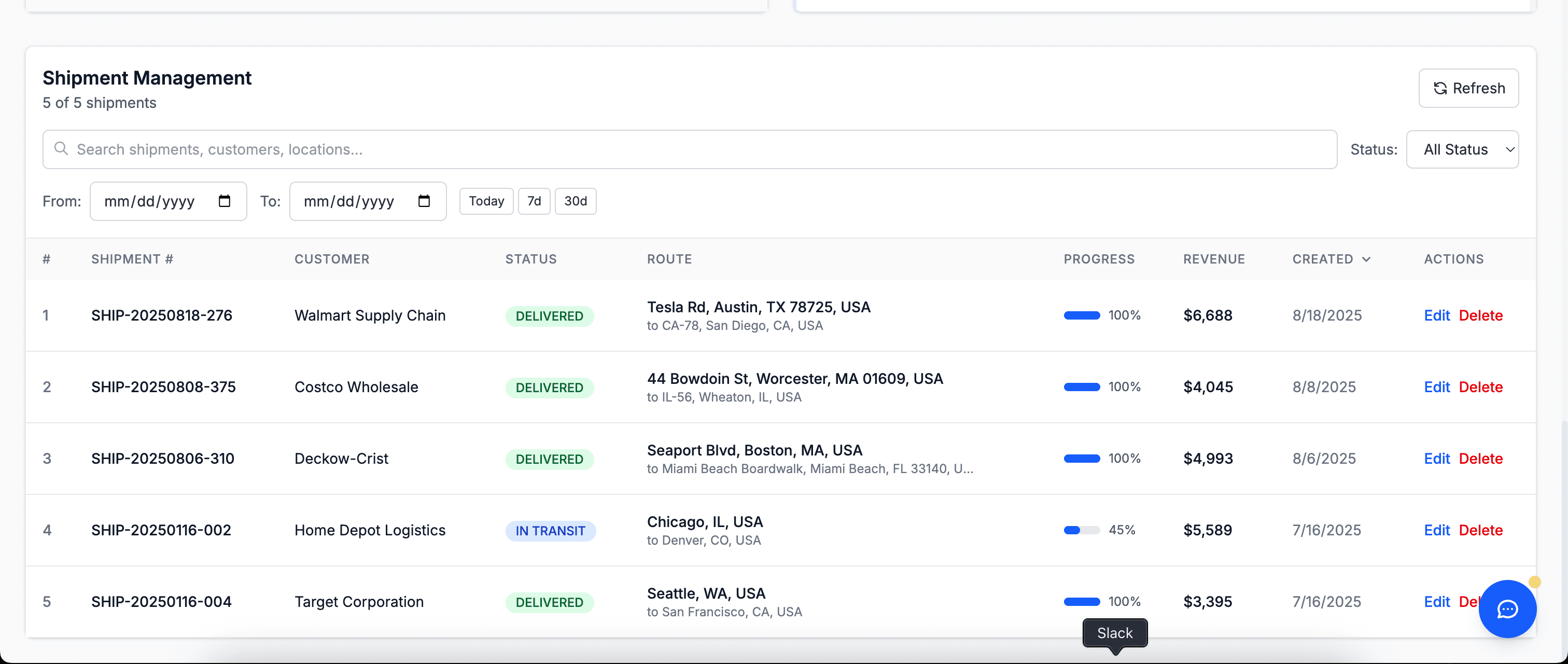 Order Management and Shipment Tracking