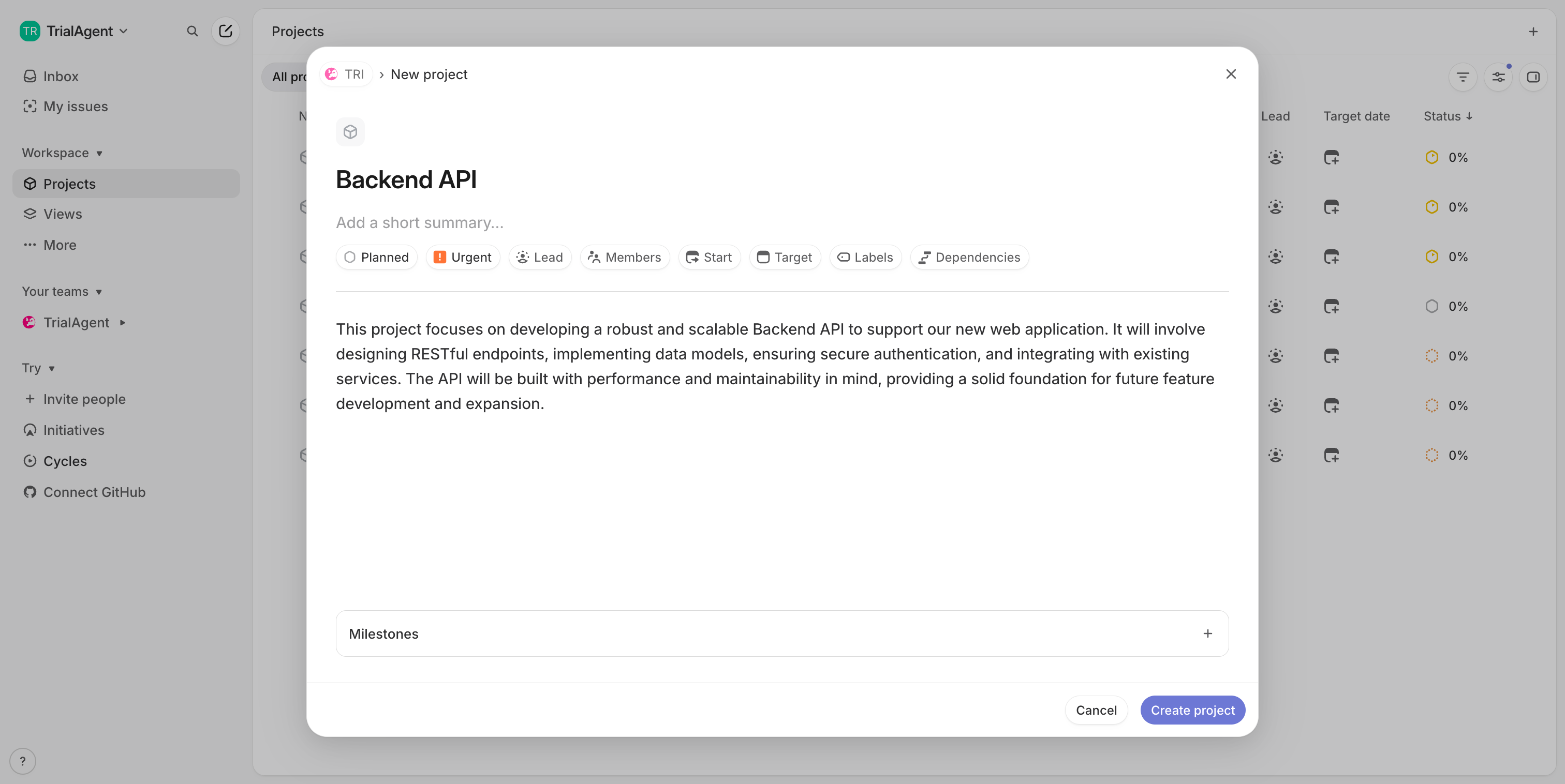 Step 9 — Click Create project button