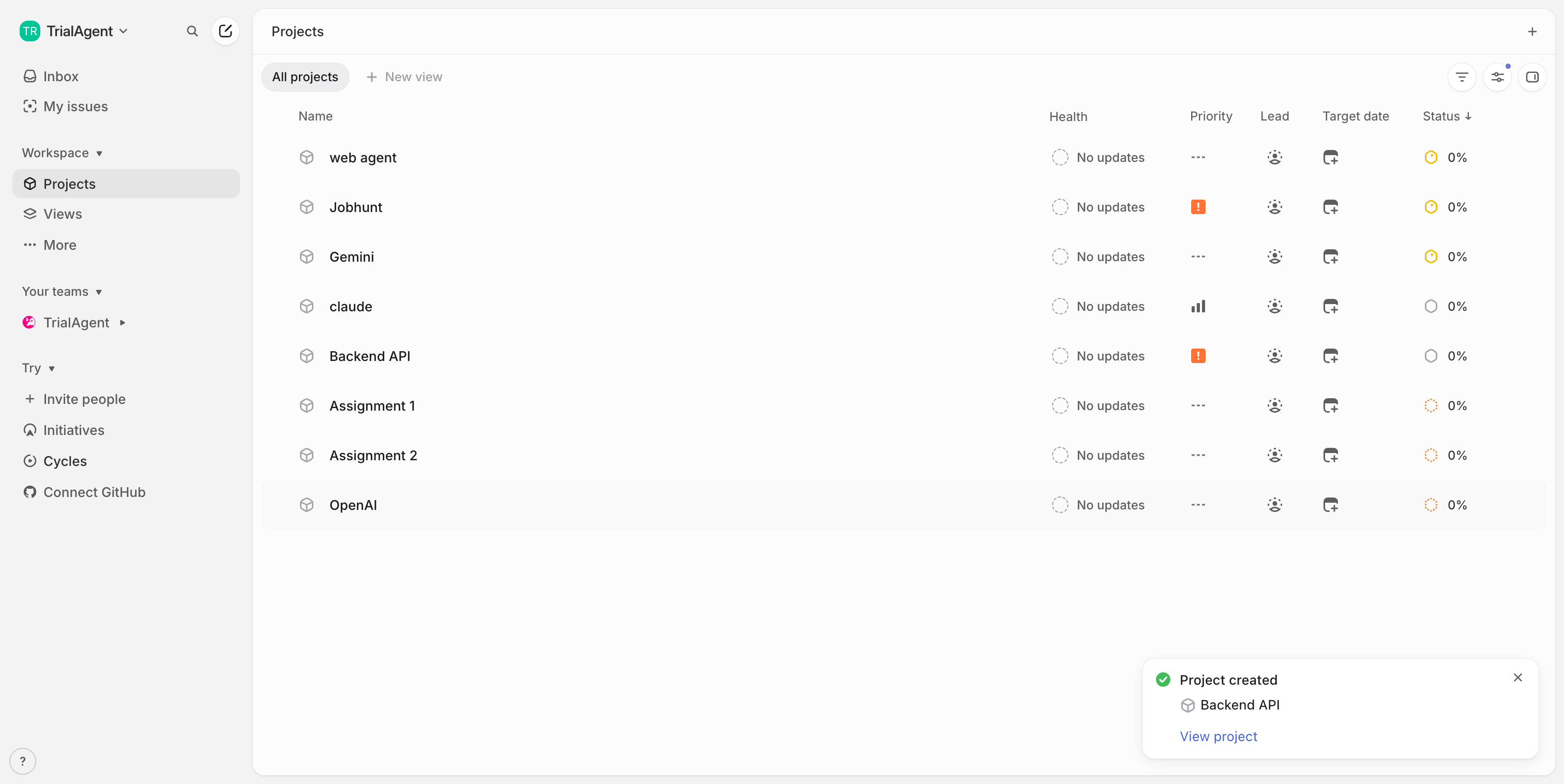 Step 10 — Project created successfully